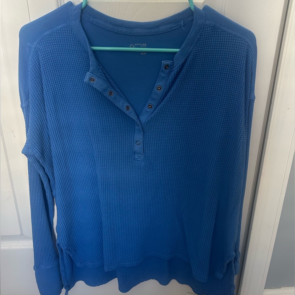 Aerie Women's Textured Blue Button Down Top